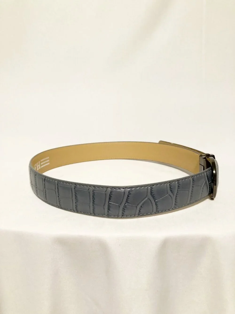 ROMFH Croc Belt Equestrian Gray Faux Leather 35